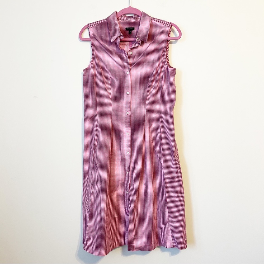 Talbots Pink Gingham Midi Sleeveless Dress